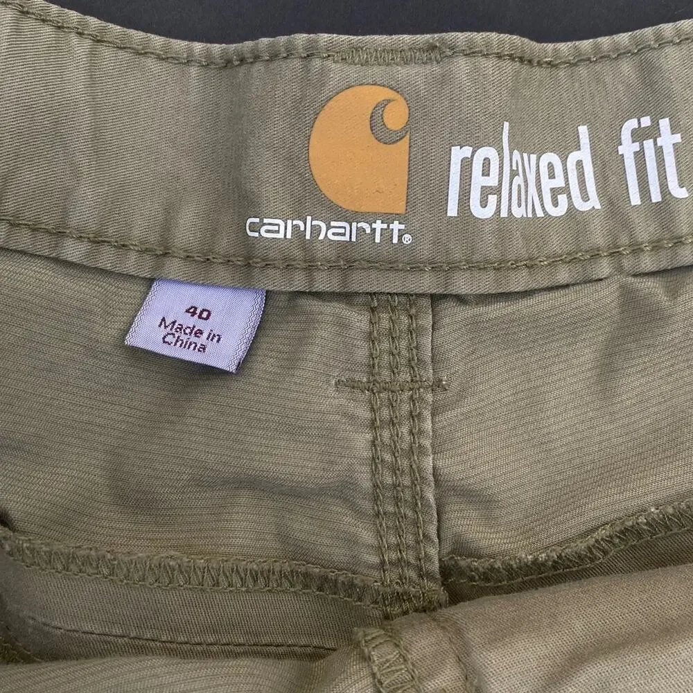 Carhartt Khaki Green Mens Size 40 Zip Pockets Button Closure Casual Shorts